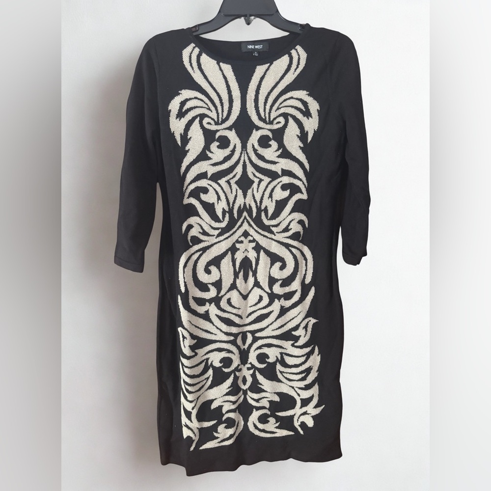 Nine West Black and White Sheath Midi Dress